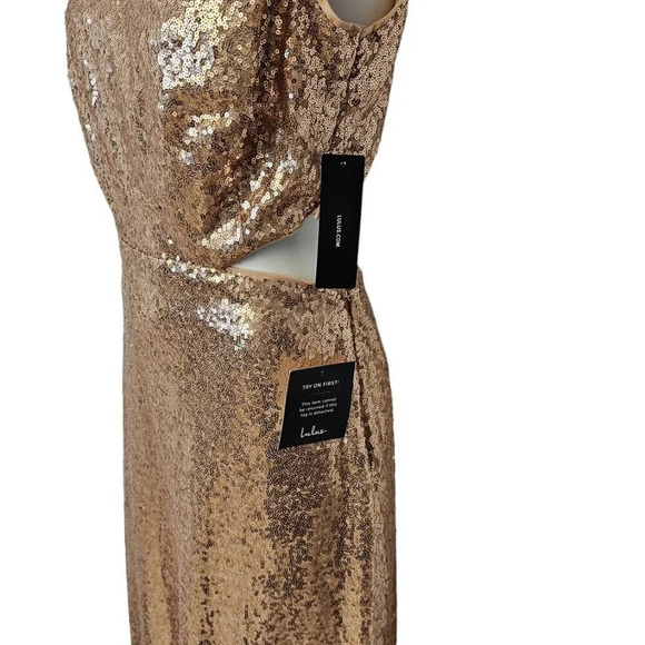 Lulu's Belle Etoile Rose  Gold Sequin Maxi Dress Size Medium Allover Sequin NWT - Picture 8 of 12